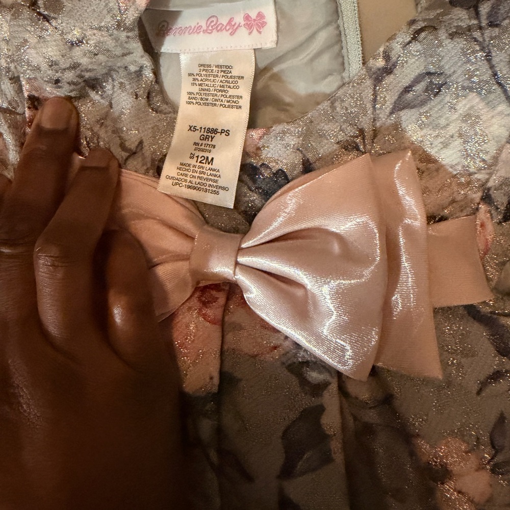 Cherie Baby Pink Bow Floral Baby Dress